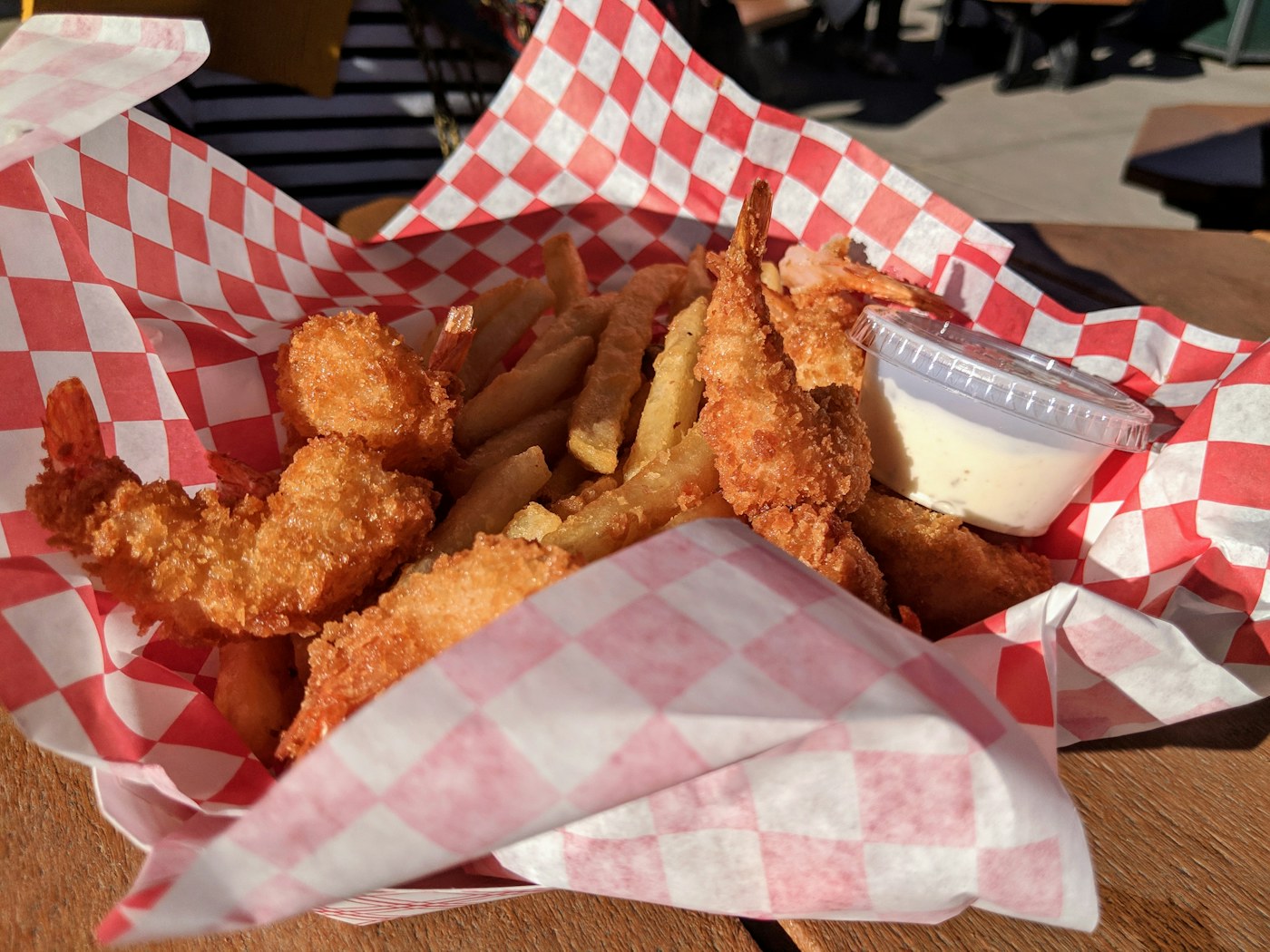 Basket of golden fried shrimp