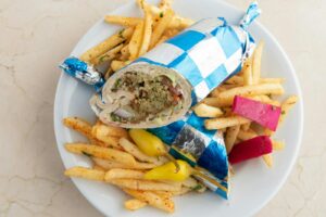 Gyro wrap with lettuce and tomato