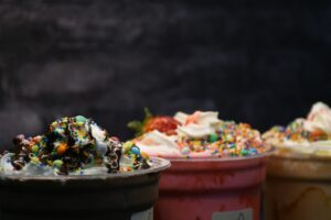 Rolled ice cream with toppings