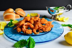 Fried shrimp po'boy sandwich